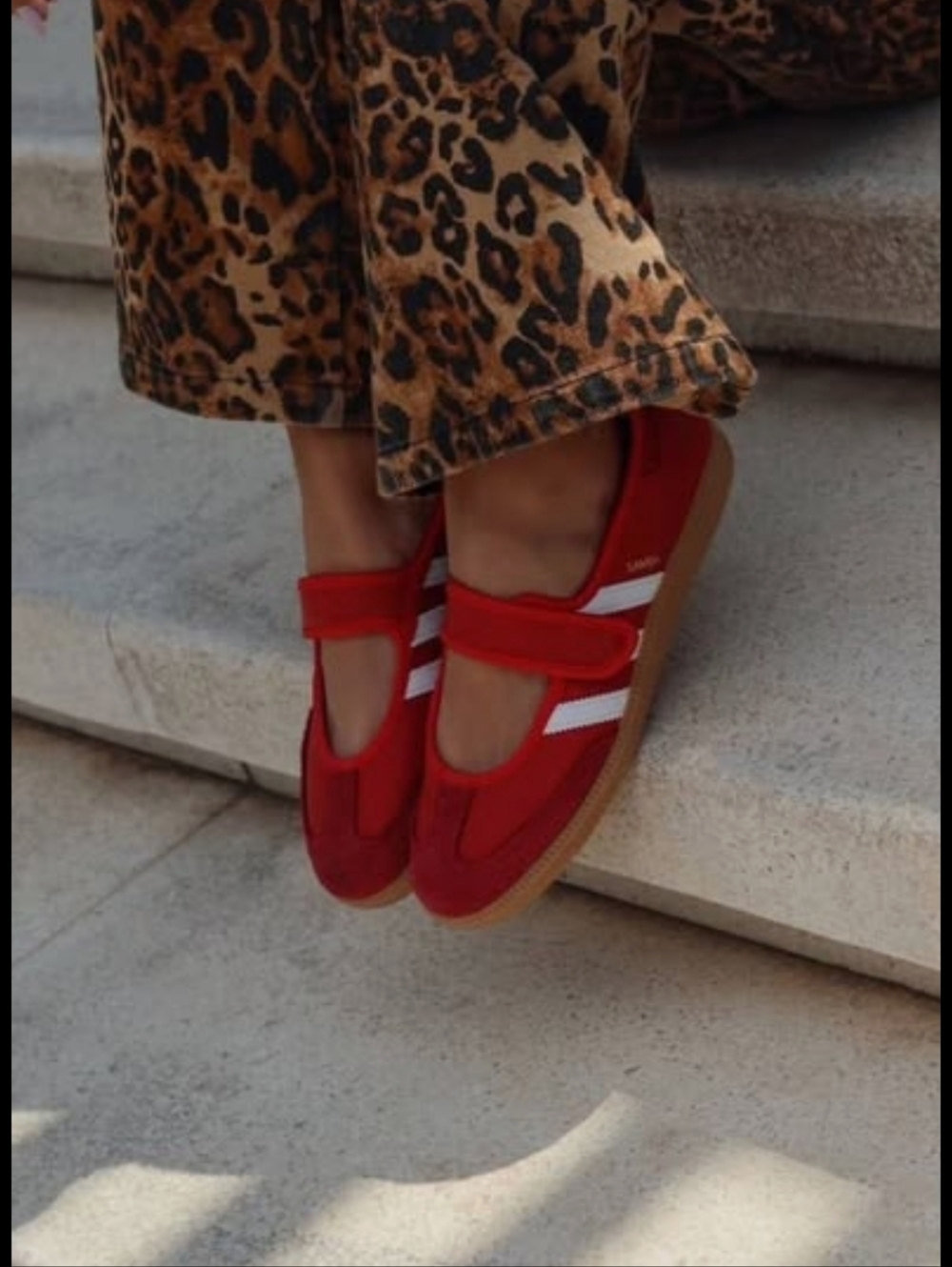 Red adidas Samba Mary Jane Sneaker with White Stripes and Gum Sole